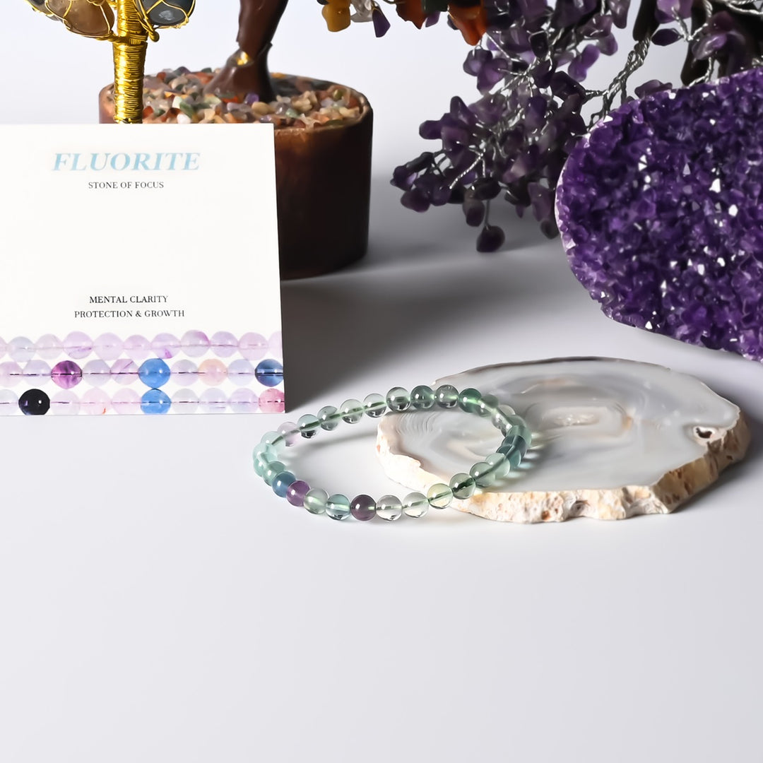Artistic representation symbolizing focus, featuring the Fluorite Stretch Bracelet as a conduit for mental clarity and concentration