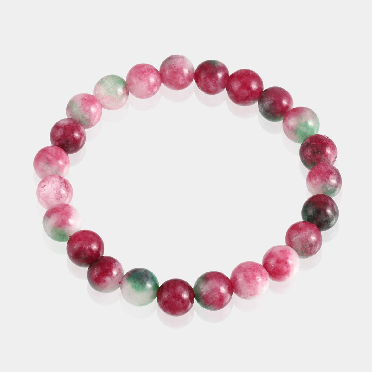 Various styling ideas for the Watermelon Quartz Stretch Bracelet, demonstrating its versatility as a chic accessory with love and emotional healing benefits