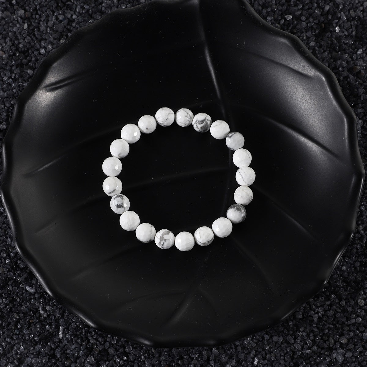 Symbolic image representing calmness associated with Howlite, portraying the serene and tranquil energies that this bracelet brings to the wearer.