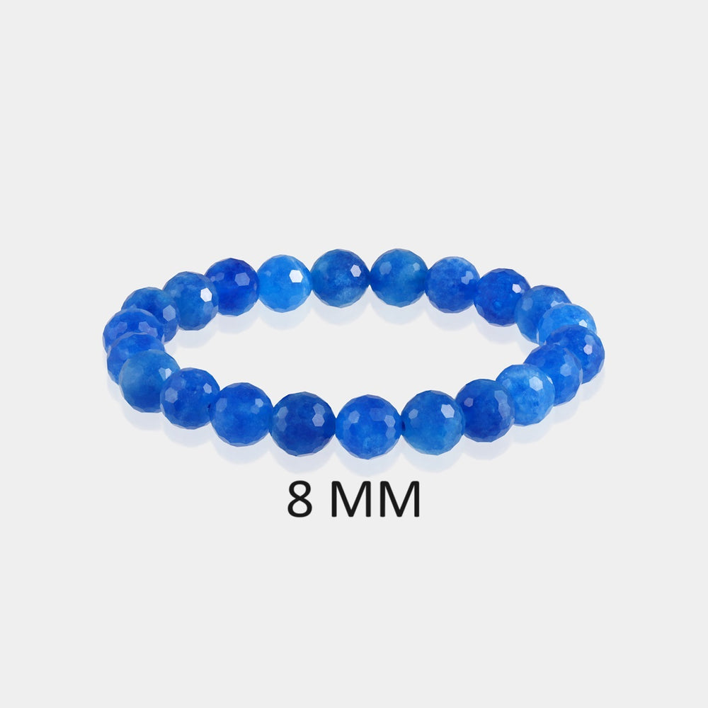Detailed view of Blue Quartz Bracelet with 8mm faceted round stones, radiating tranquility and elegant style.