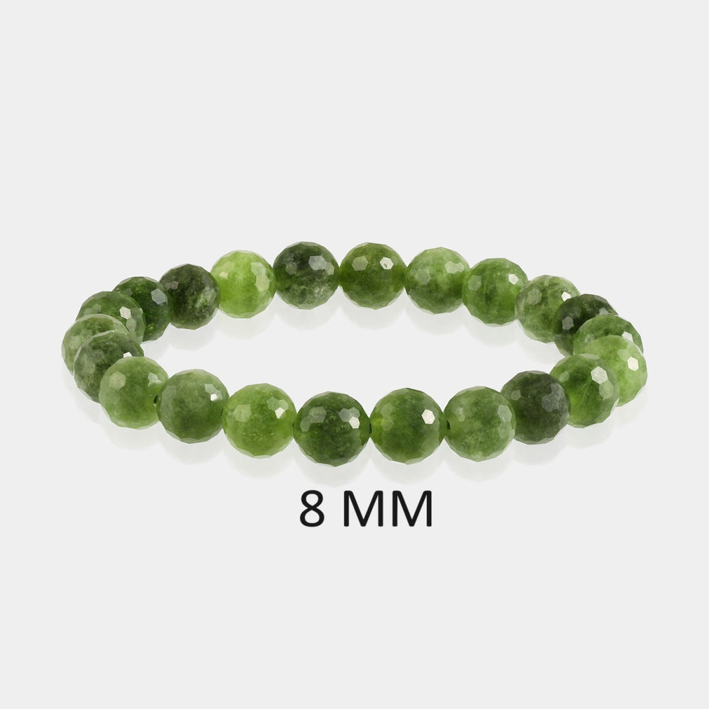 Detailed view of Green Quartz Bracelet with 8mm faceted round stones, radiating vibrant energy and style