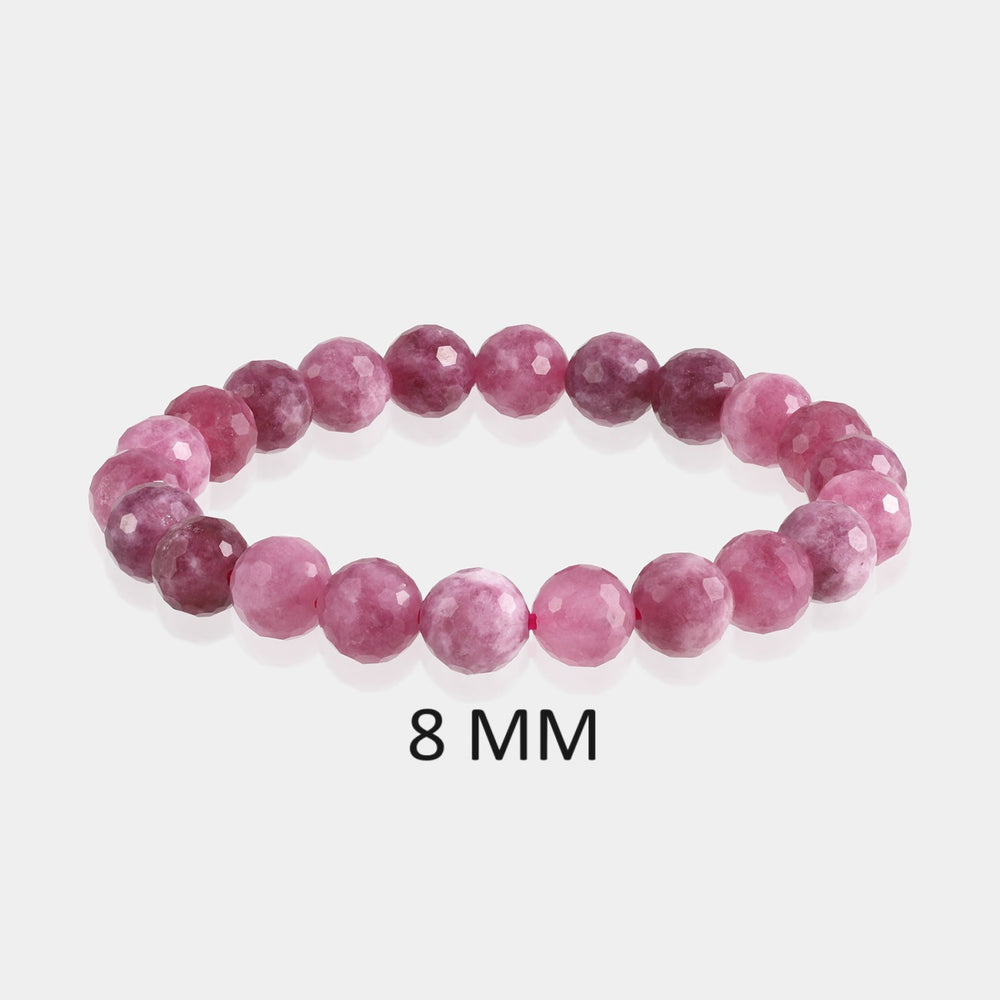 Detailed view of Pink Quartz Bracelet with 8mm faceted round stones, radiating love and elegant charm