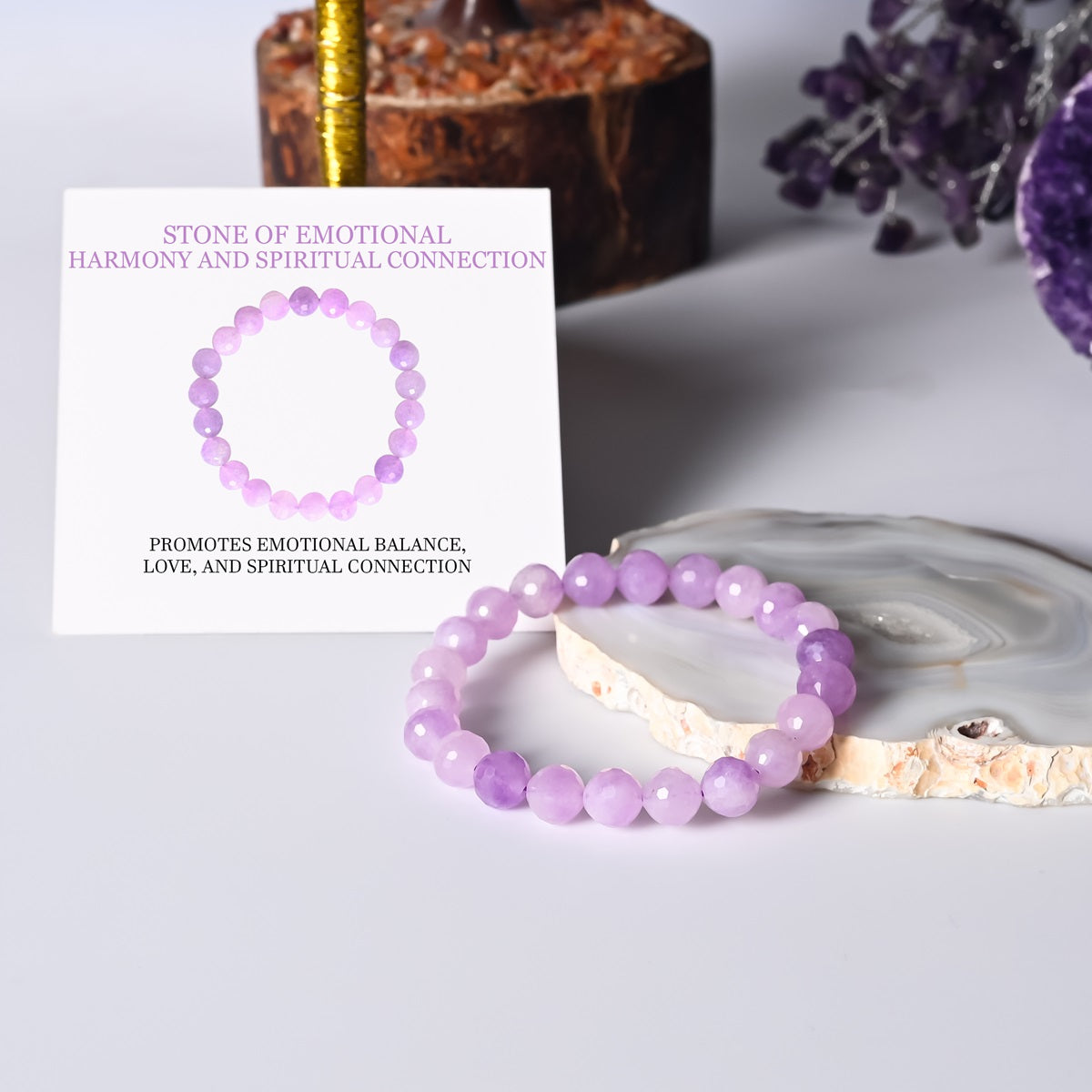 Stylish Lavender Quartz Bracelet featuring 8mm faceted round beads, a beautiful blend of elegance and soothing energy on the wrist.