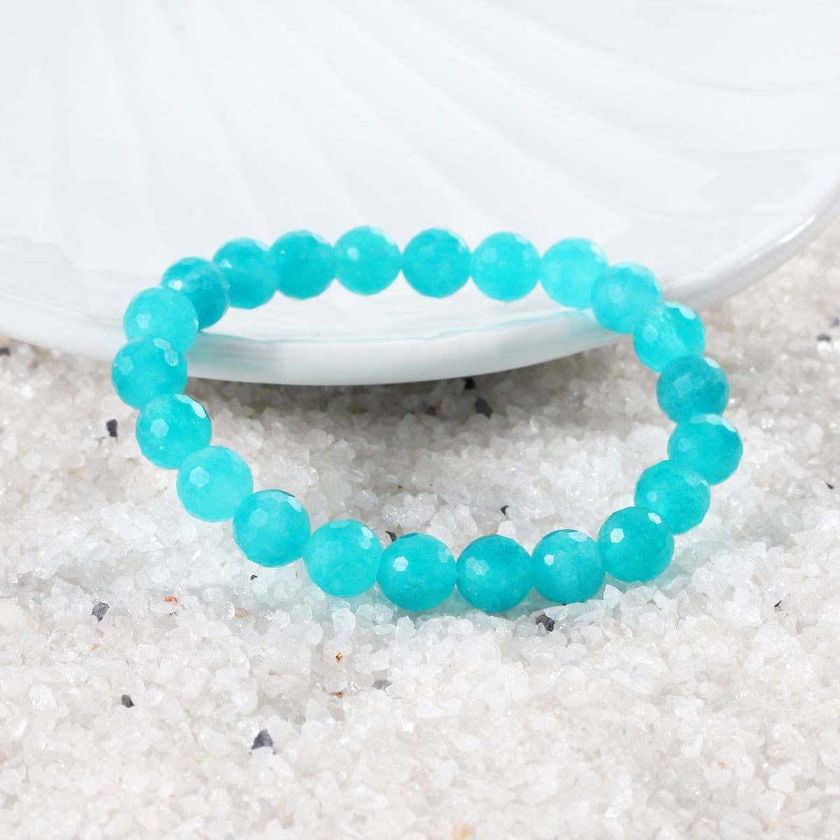 Faceted round Sky Blue Quartz stones in the bracelet, reflecting light and adding elegance to your ensemble
