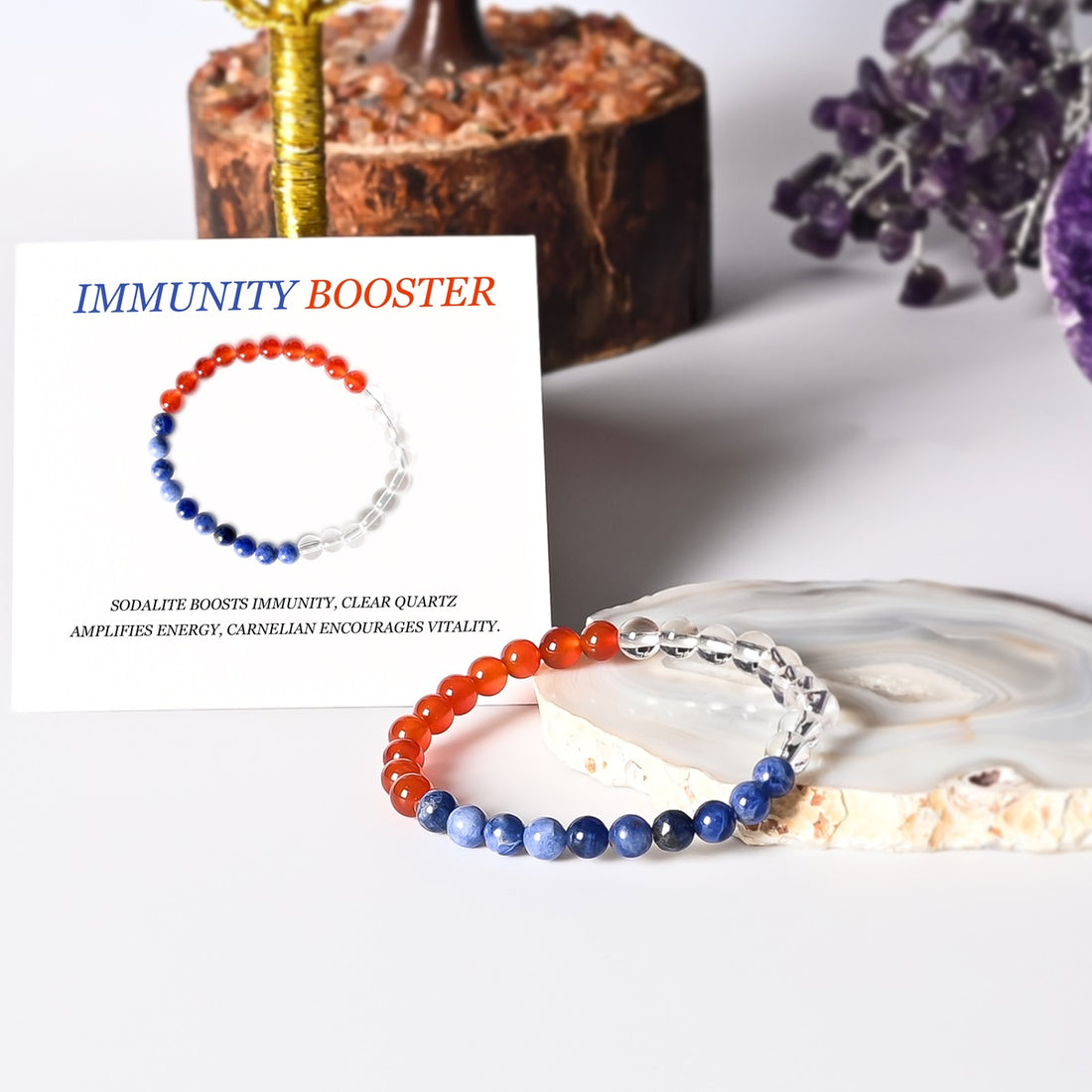 Immune Boost Bracelet - Sodalite, Clear Quartz, Carnelian - 6mm Beads