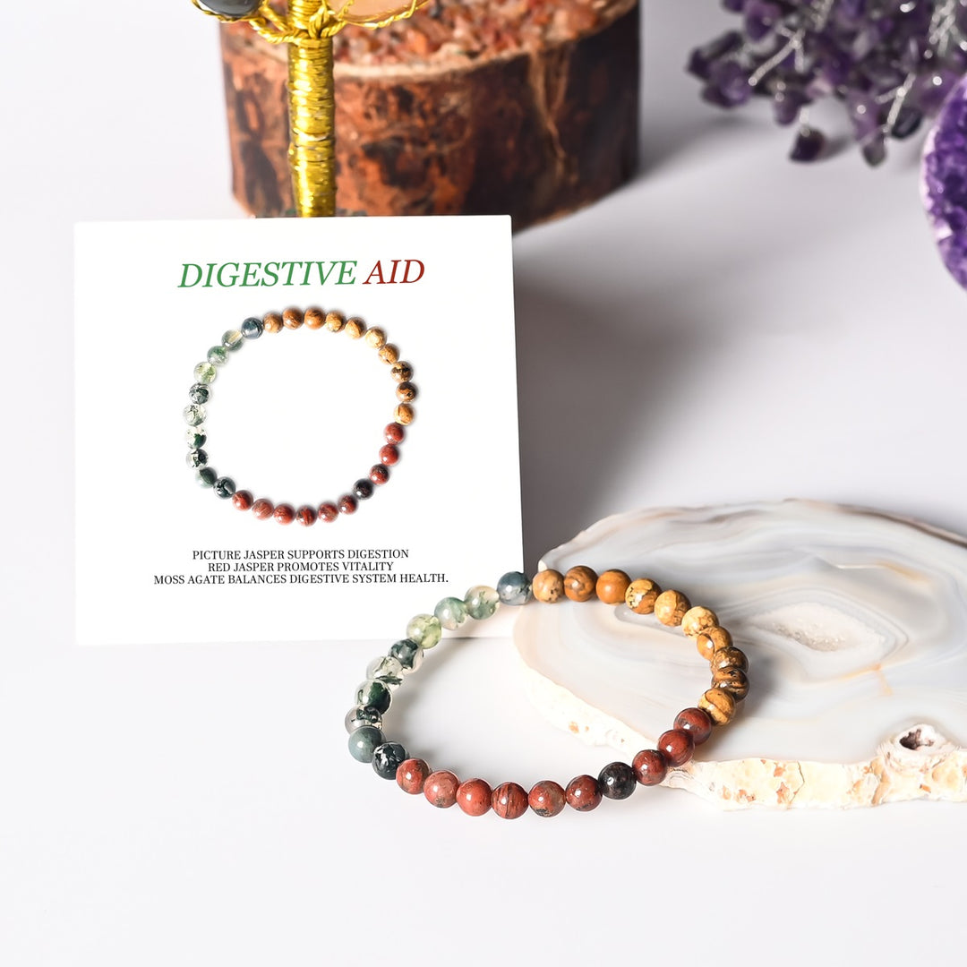 Digestive Wellness Bracelet - Yellow Picture Jasper, Red Jasper, Moss Agate - 6mm Beads