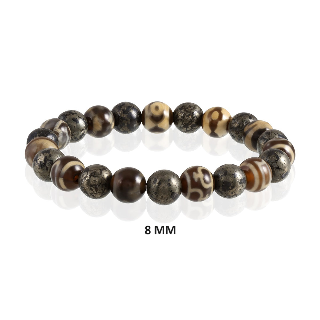 DZI Agate & Pyrite Harmony Bracelet with 8mm beads for balance, prosperity, and protection