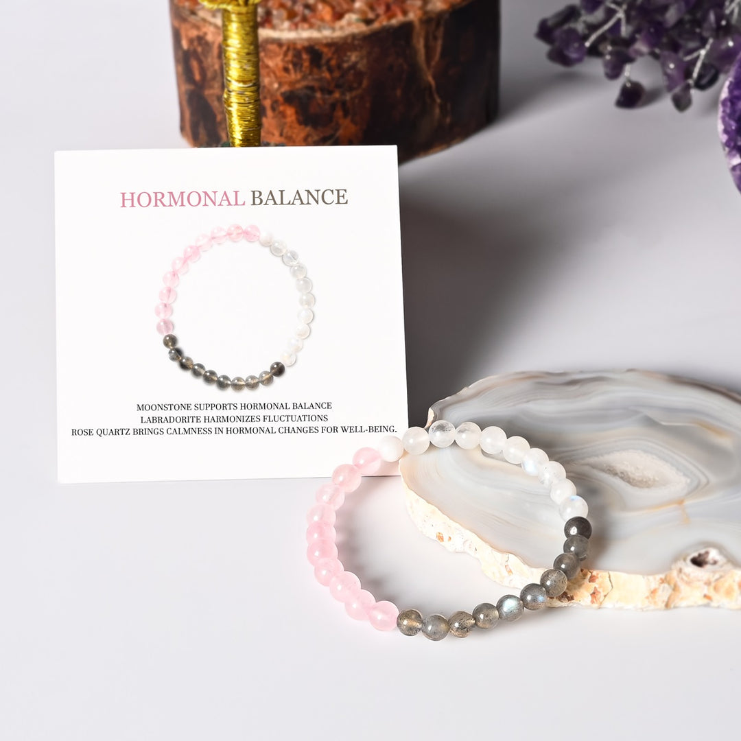 Hormonal Balance Bracelet - Moonstone, Labradorite, Rose Quartz - 6mm Beads