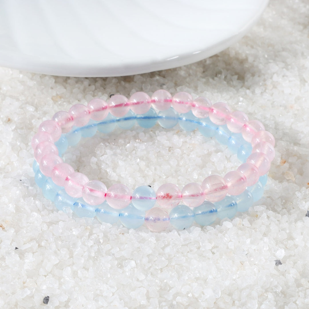 Aquamarine and Rose Quartz Couple Bracelet