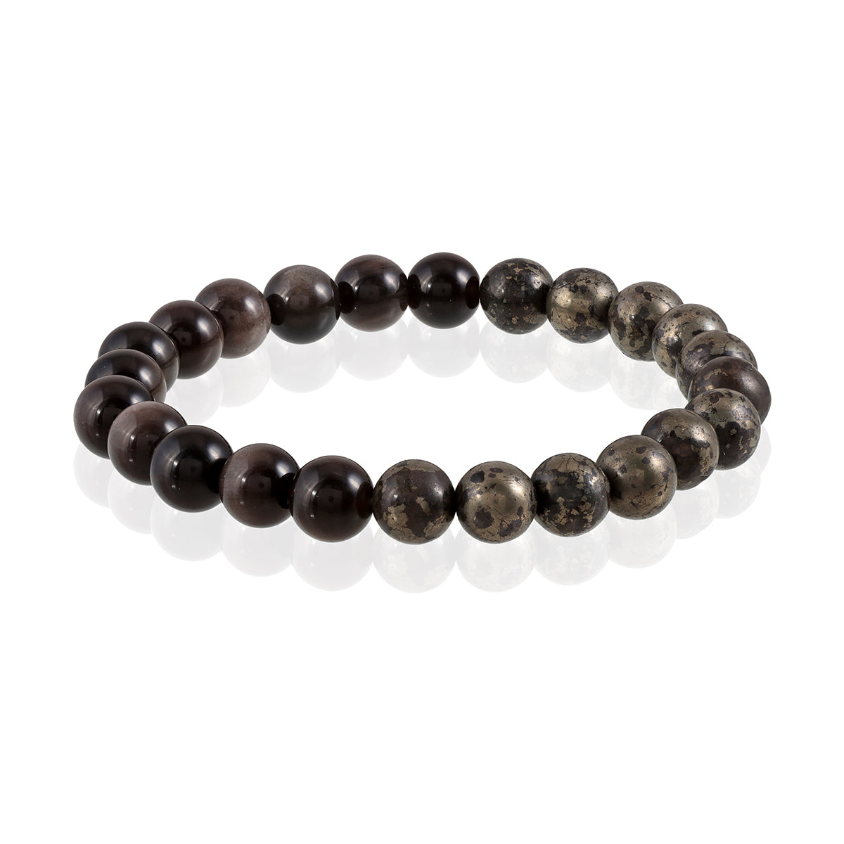Pyrite and Obsidian Stretch Bracelet: Stone of Balance and Empowerment
