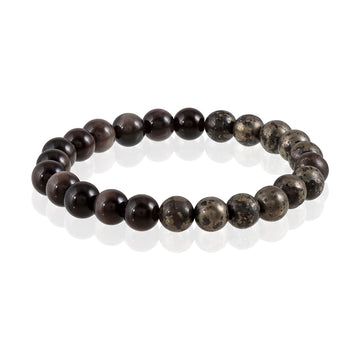 Pyrite and Obsidian Stretch Bracelet: Stone of Balance and Empowerment