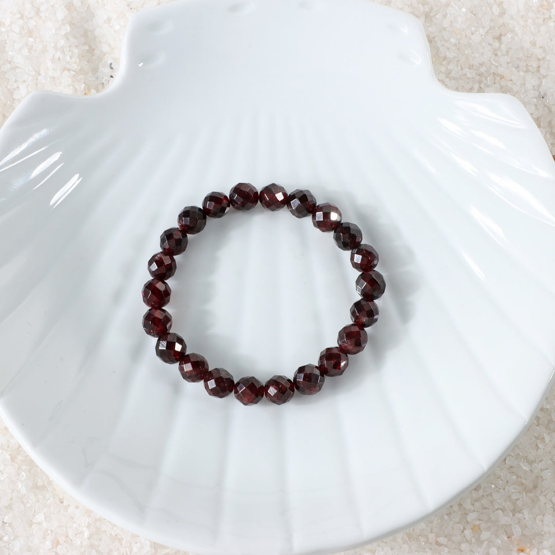 Garnet Faceted Beads Stretch Bracelet