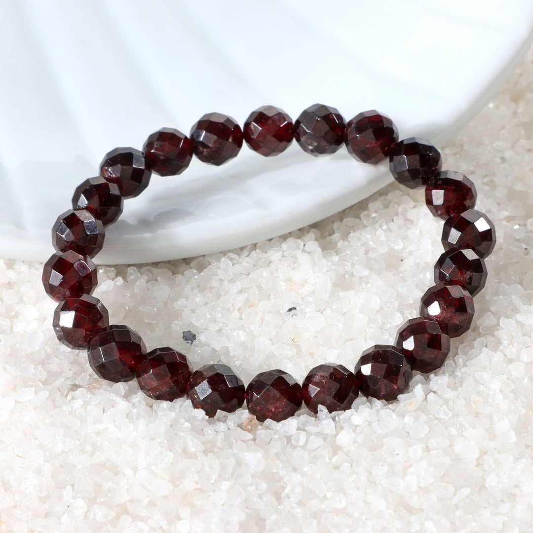 Garnet Faceted Beads Stretch Bracelet