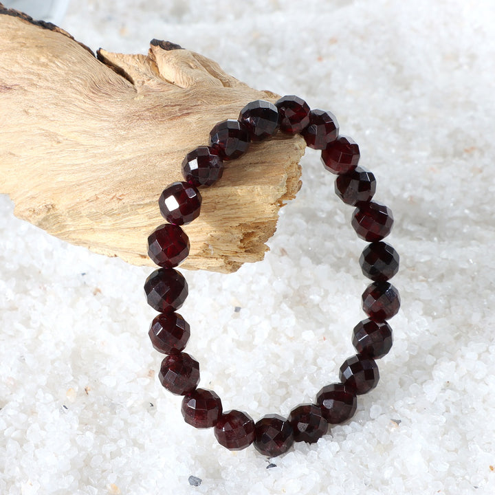 Garnet Faceted Beads Stretch Bracelet