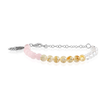 Citrine, Rose Quartz, Clear Quartz Bracelet with Hamsa Charm