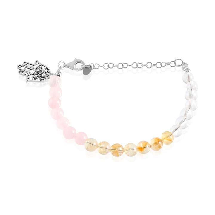 Citrine, Rose Quartz, Clear Quartz Bracelet with Hamsa Charm