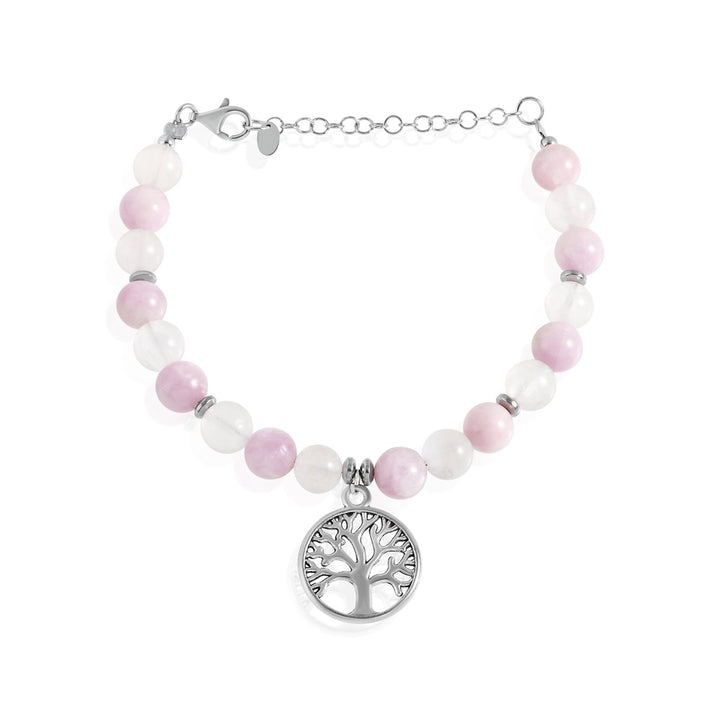 Kunzite and Rainbow Moonstone Bracelet with Tree of Life Charm