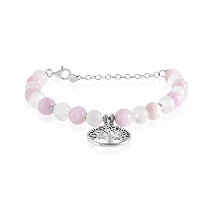 Kunzite and Rainbow Moonstone Bracelet with Tree of Life Charm