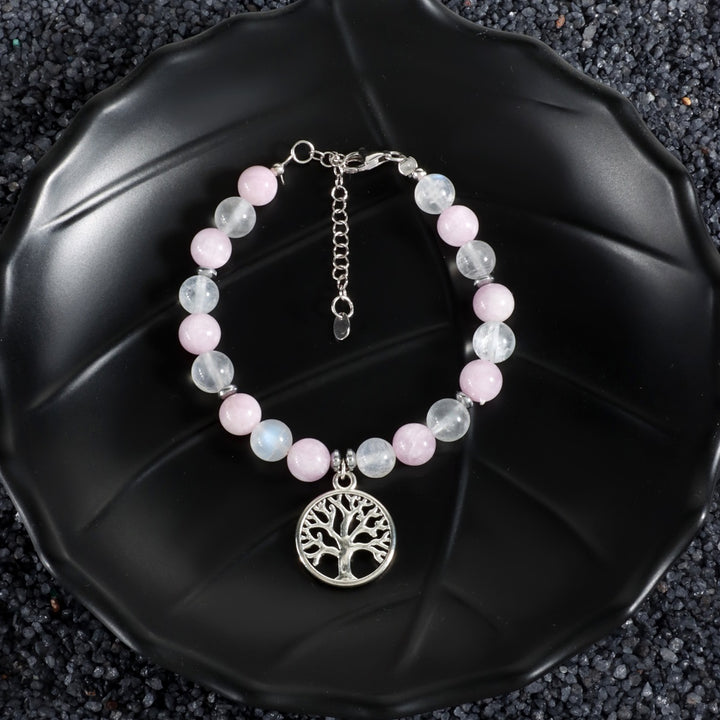 Kunzite and Rainbow Moonstone Bracelet with Tree of Life Charm