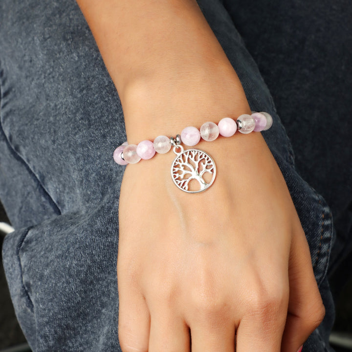 Kunzite and Rainbow Moonstone Bracelet with Tree of Life Charm