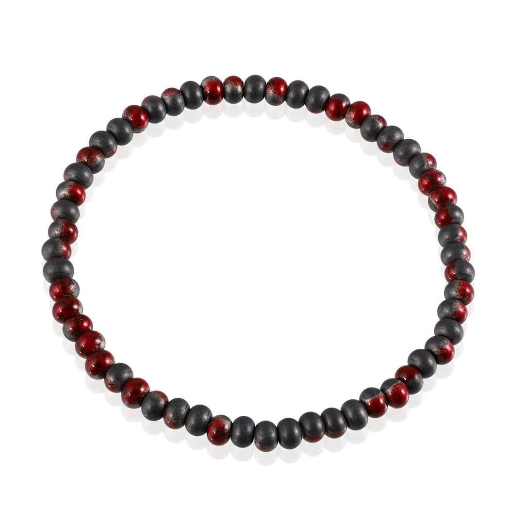 Dynamic Harmony: Red Gray Hematite Stretch Rondelle Bracelet