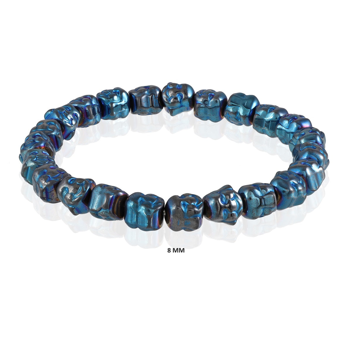 Serenity Sky: Blue Hematite Laughing Buddha Stretch Bracelet