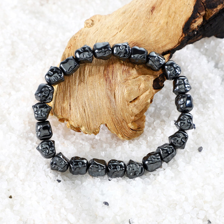 Hematite Laughing Buddha Stretch Bracelet | Unisex