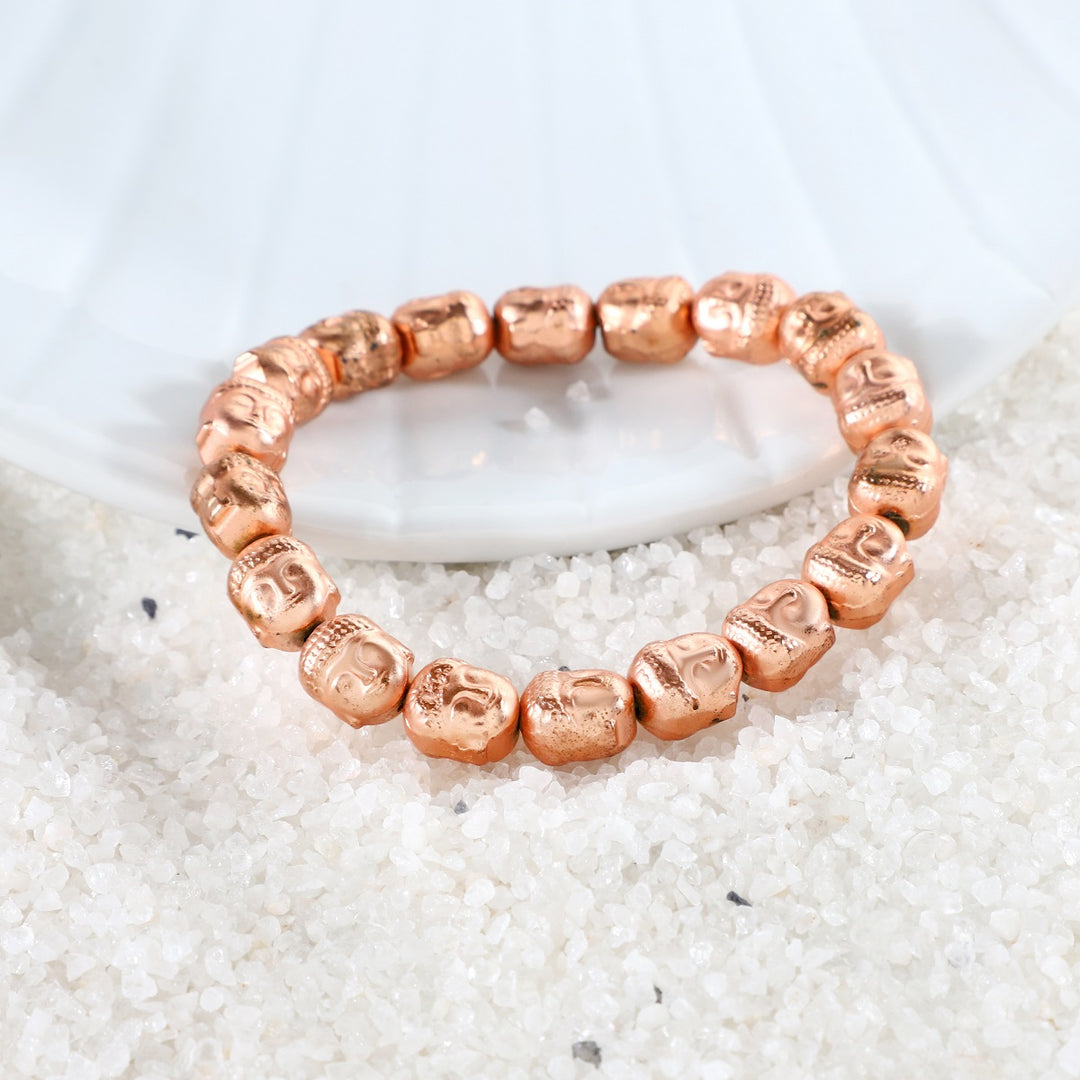 Radiant Harmony: Rose Gold Hematite Buddha Stretch Bracelet