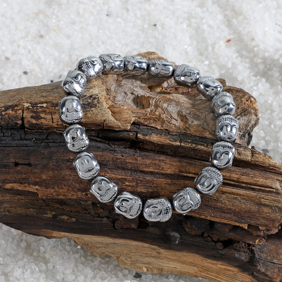 Serenity Shine: Silver Hematite Buddha Stretch Bracelet