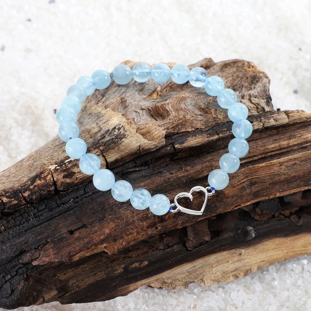 Aquamarine Heart Charm Bracelet