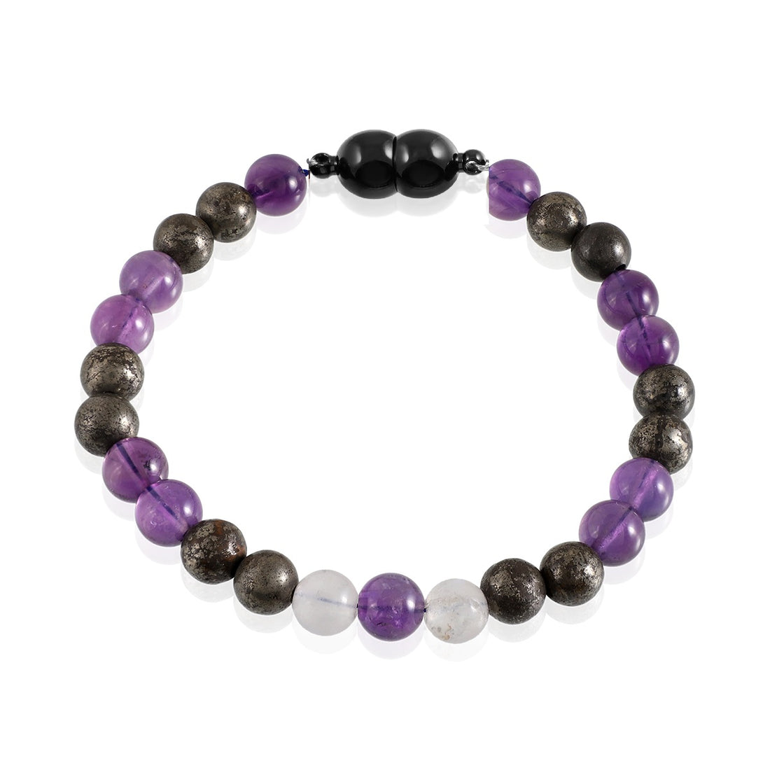 Amethyst, Pyrite and Moonstone Bracelet with Magnetic Lock