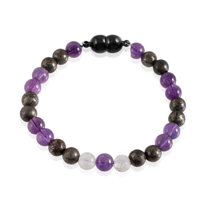 Amethyst, Pyrite and Moonstone Bracelet with Magnetic Lock