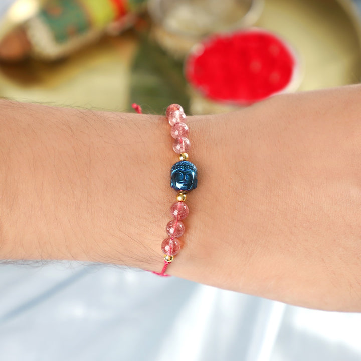 Strawberry Quartz Buddha Rakhi - Love & Enlightenment