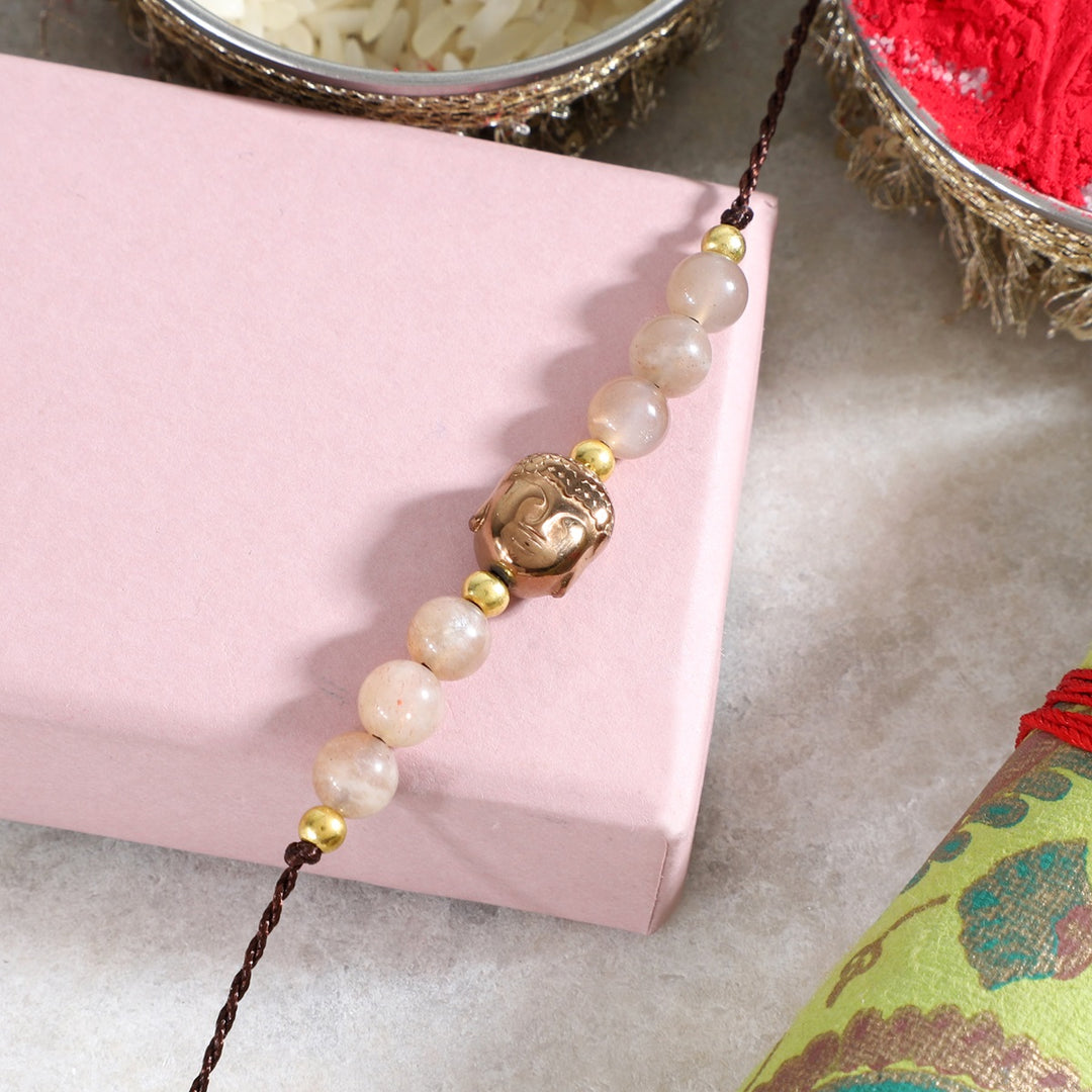 Chocolate Moonstone Buddha Rakhi - Balance & Grounding