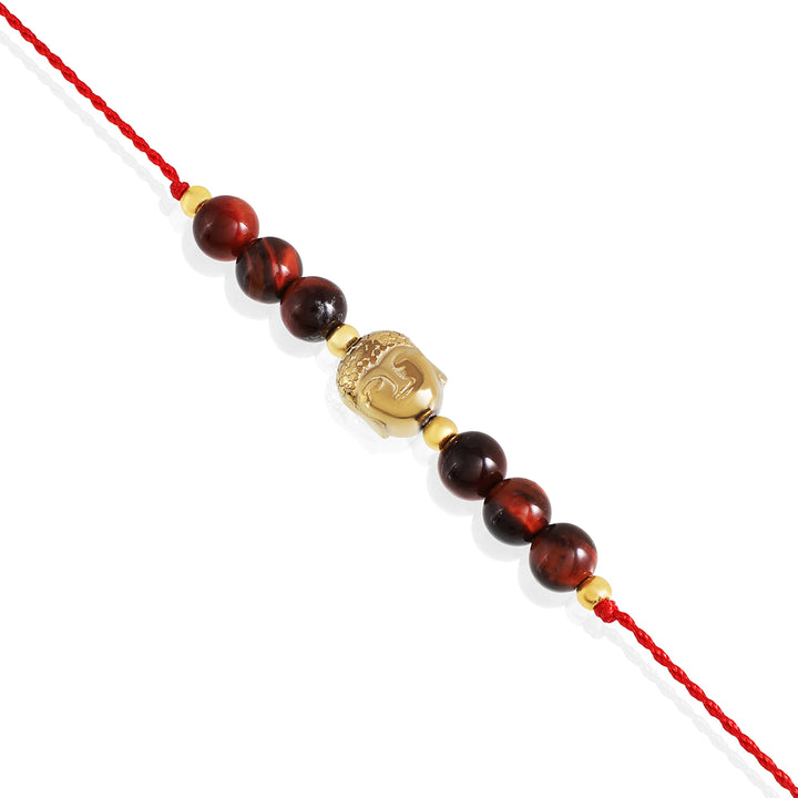 Red Tiger's Eye Hematite Buddha Rakhi - Courage & Grounding