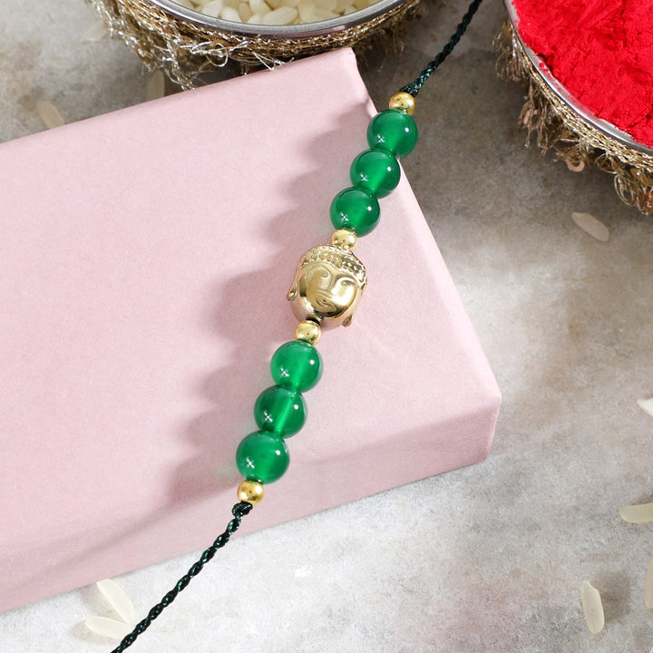 Green Onyx Buddha Rakhi - Healing & Serenity