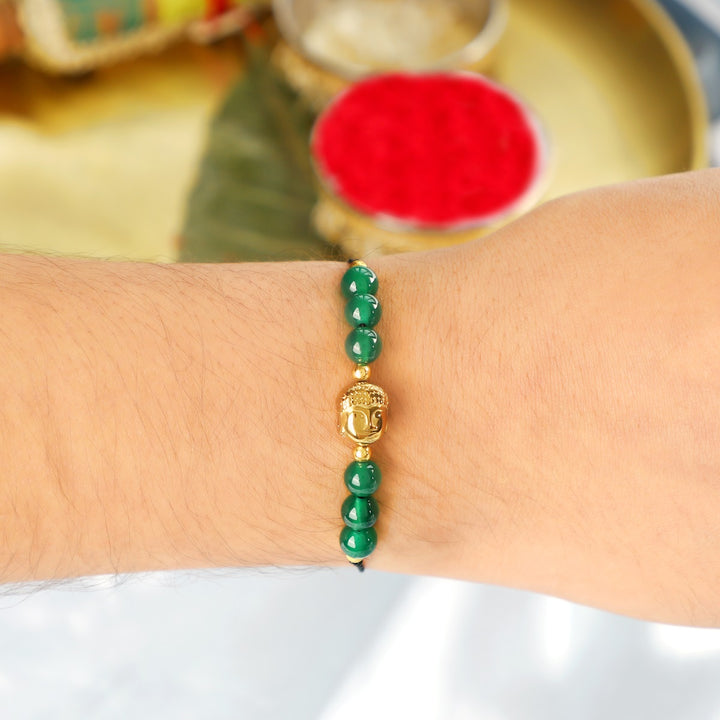 Green Onyx Buddha Rakhi - Healing & Serenity