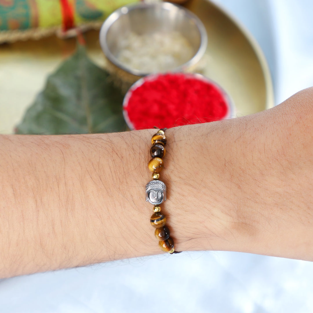 Tiger's Eye Buddha Rakhi - Courage & Stability