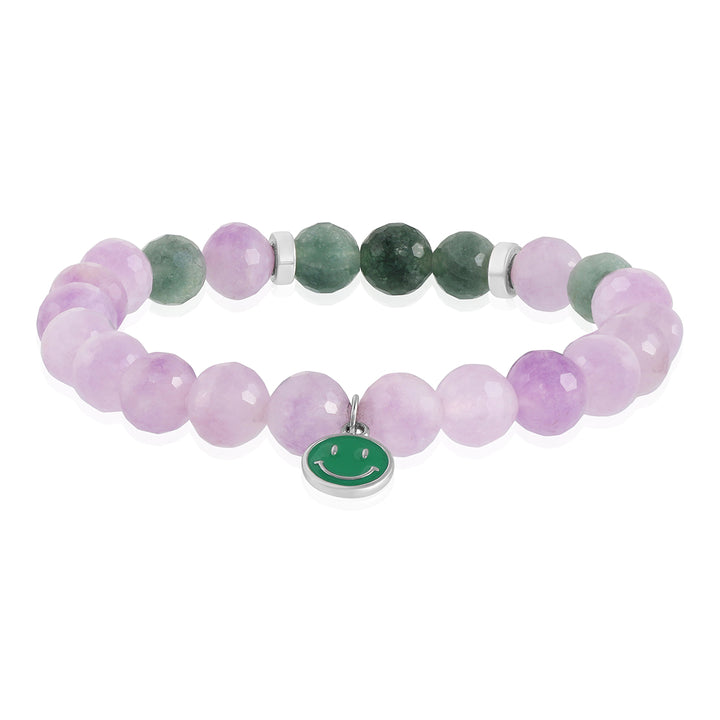 Purple and Green Quartz Silver Smiley Charm Bracelet