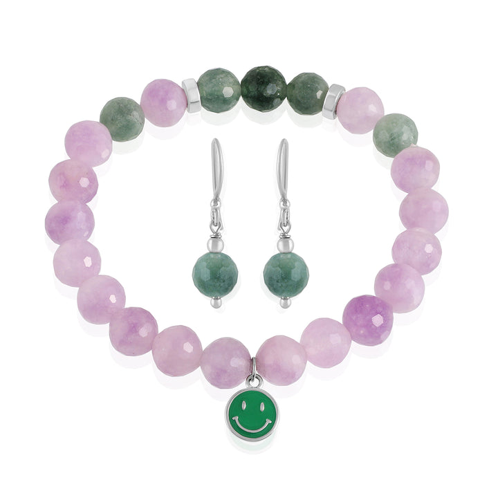 Purple and Green Quartz Jewelry Set - Bracelet and Earrings Combo