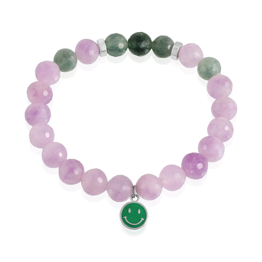 Purple and Green Quartz Silver Smiley Charm Bracelet