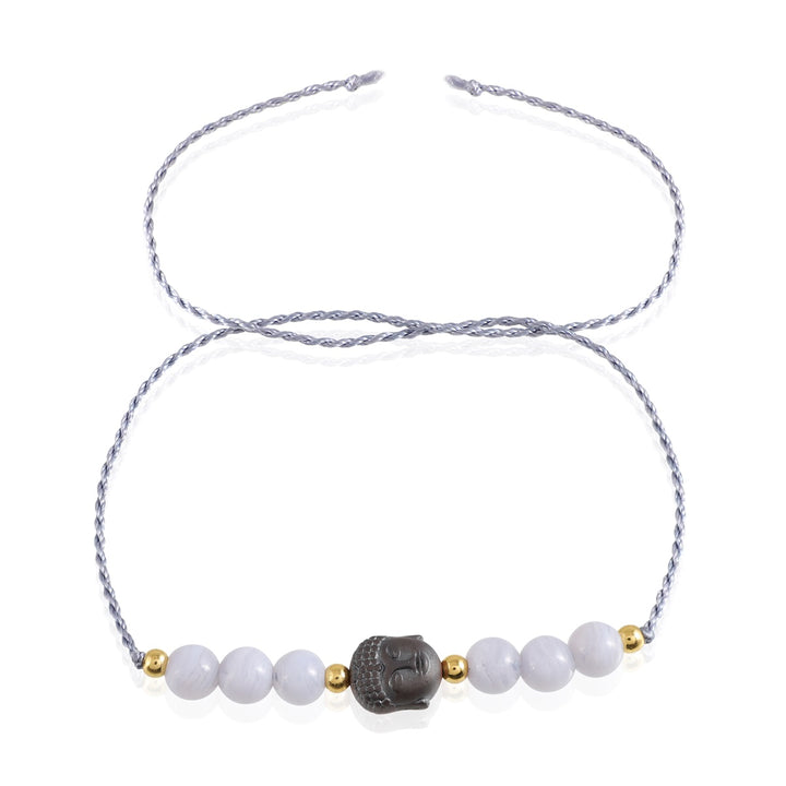 Blue Lace Agate Hematite Buddha Rakhi - Serenity & Grounding