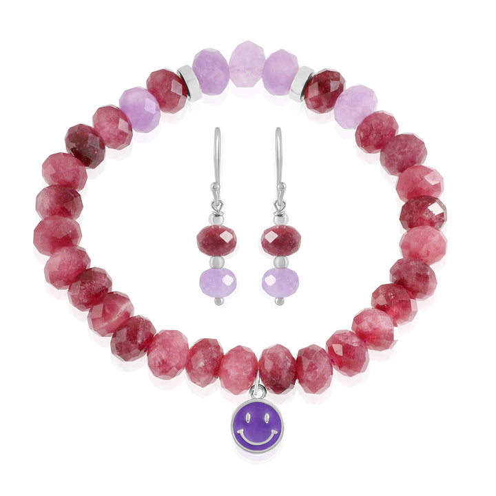 Red and Purple Quartz Jewelry Set - Bracelet and Earrings Combo