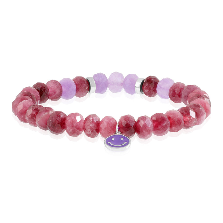 Red & Purple Quartz Silver Smiley Charm Bracelet