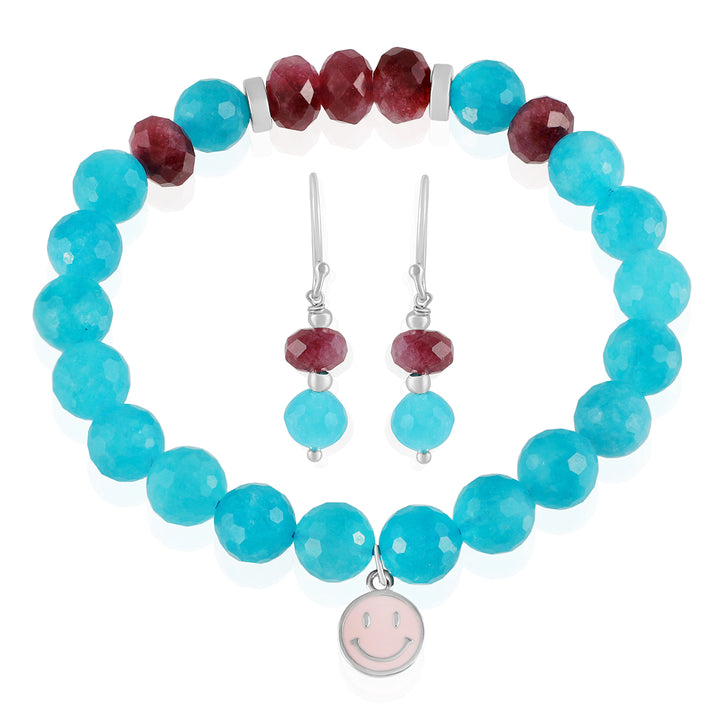 Blue and Red Quartz Jewelry Set - Bracelet and Earrings Combo