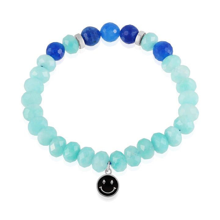 Green & Blue Quartz Silver Smiley Charm Bracelet