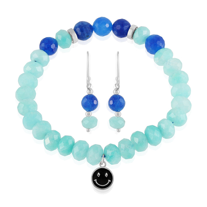 Green and Blue Quartz Jewelry Set - Bracelet and Earrings Combo