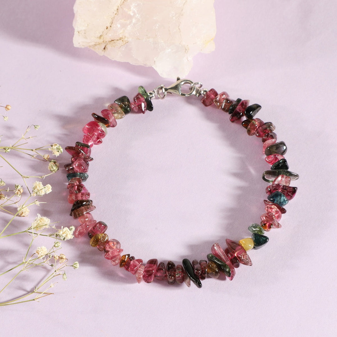 Multi Tourmaline Nugget Silver Bracelet - Balance & Positivity