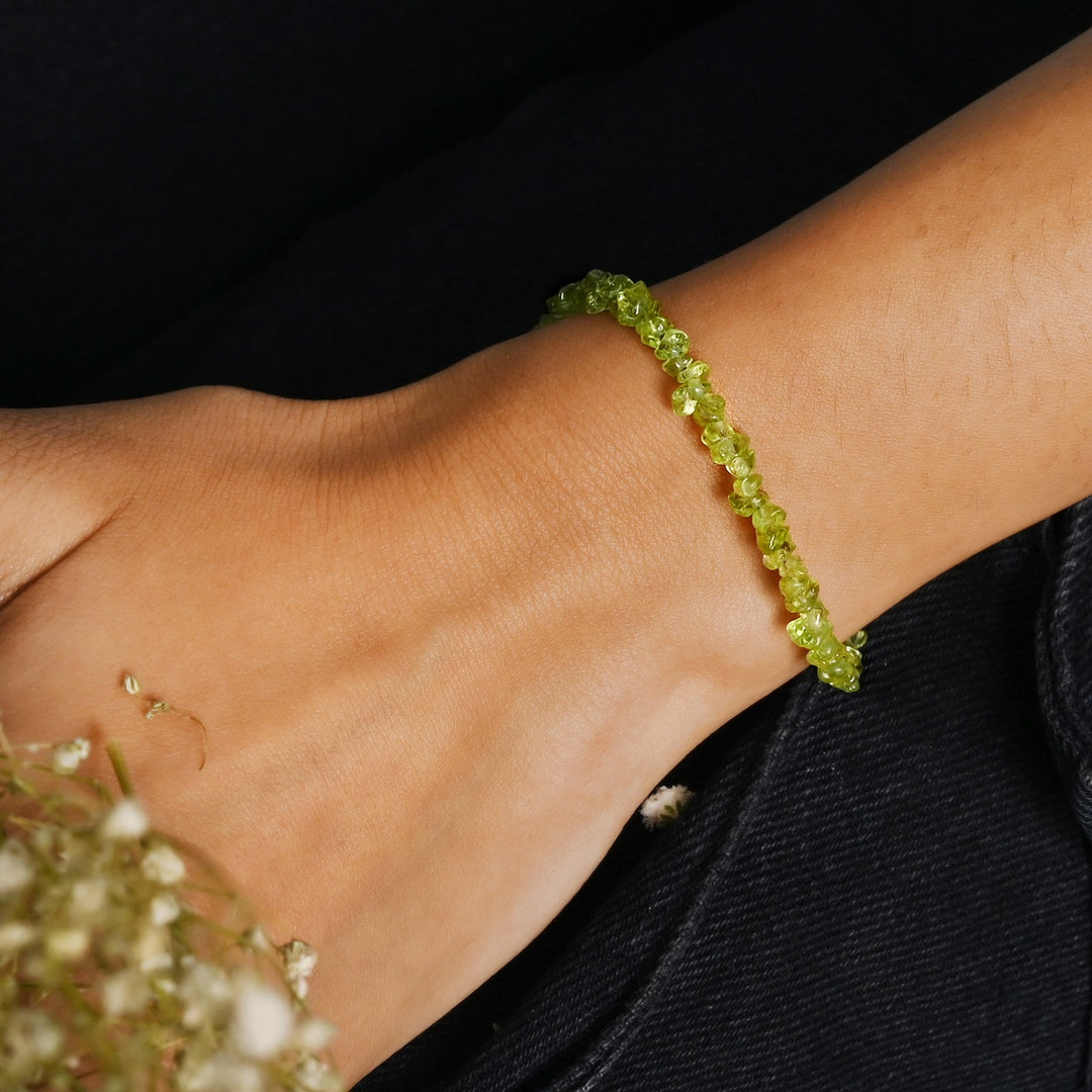 Peridot Nuggets Silver Bracelet - Renewal & Prosperity