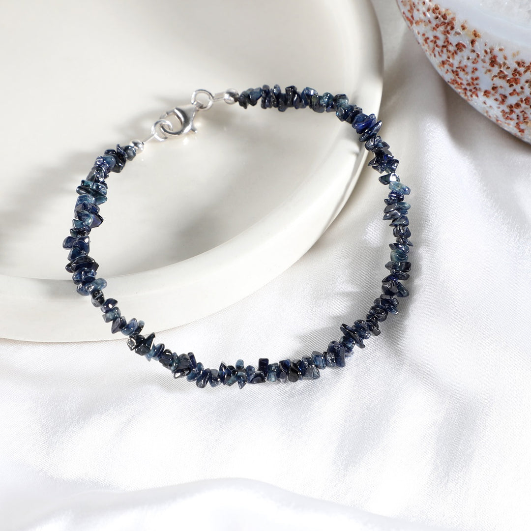 Blue Sapphire Nugget Silver Bracelet - Wisdom & Protection